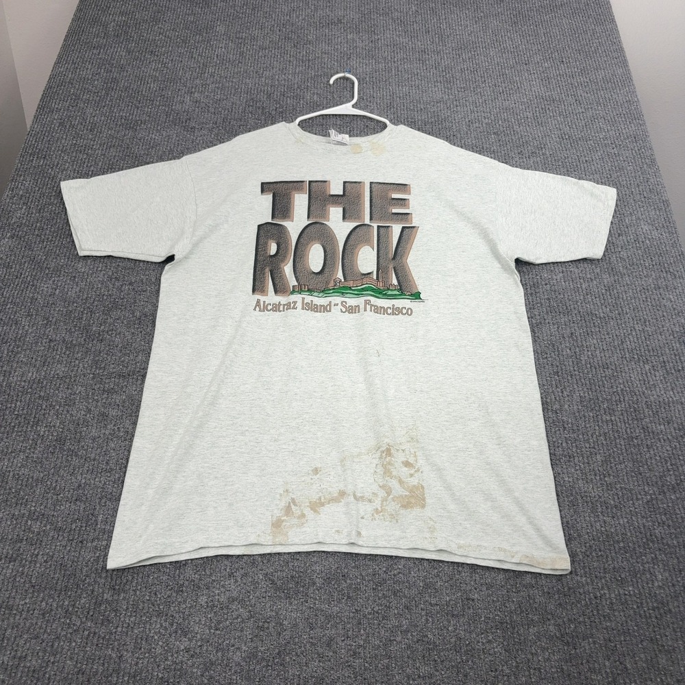Vintage The Rock Alcatraz Souvenir T Shirt Mens XXL Gray Cotton 90s Style Retro